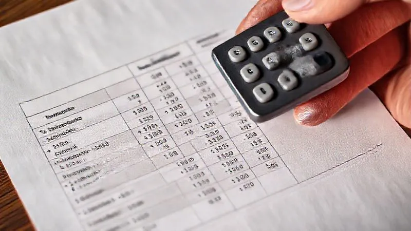 photorealistic, professional photography, 8K, cinematic lighting, sharp focus, depth of field, shot on a high-end DSLR, a detailed financial ledger showing columns for 'Private LTD Benefit', 'SSDI Benefit', and 'Net Payment', with a hand holding a calculator, illustrating the reduction of one benefit by another through an offset, complex numerical data, a sense of careful financial management.
