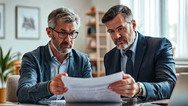 photorealistic, professional photography, 8K, cinematic lighting, sharp focus, depth of field, shot on a high-end DSLR, a puzzled client looking at a complex insurance document, with an experienced advisor patiently explaining a specific clause, using a gentle hand gesture to highlight the detail. The setting is a bright, comfortable office, emphasizing clarity over confusion.