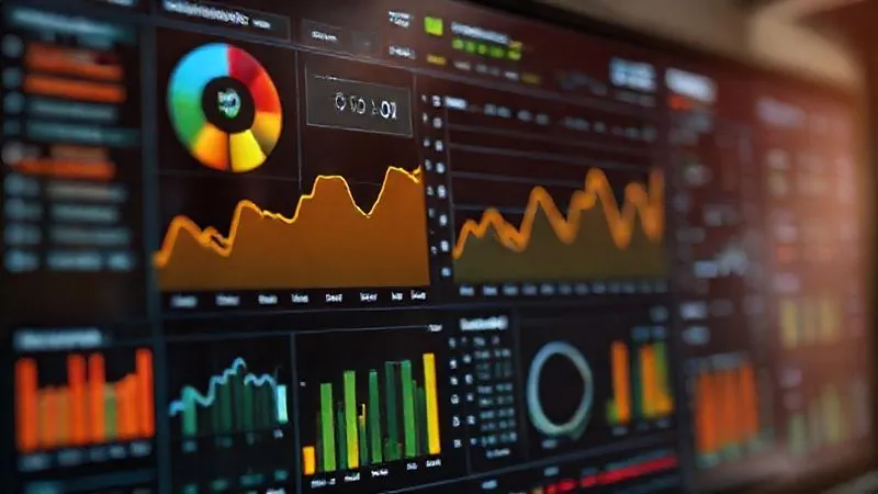 Photorealistic image of a detailed digital dashboard displaying complex HR and payroll data, with graphs and charts tracking employee hours and FTEs over time, cinematic lighting, sharp focus on key metrics, depth of field, 8K.