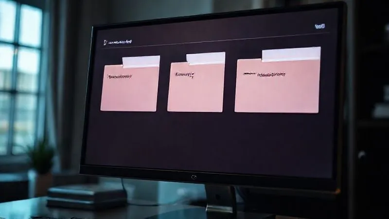 A photorealistic image of a well-organized digital archive interface on a sleek monitor, showing folders labeled 'Project X - Contracts', 'Project Y - Inspection Reports', 'Project Z - Client Sign-offs', with a subtle glow from the screen, cinematic lighting, sharp focus, depth of field, 8K hyper-detailed, shot on a high-end DSLR.