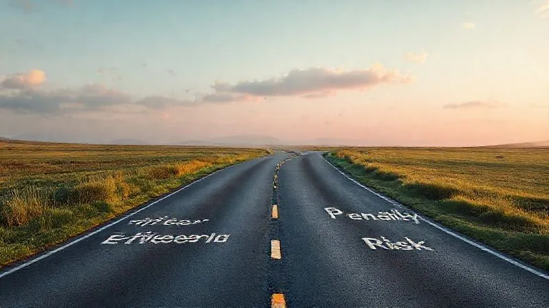 A photorealistic image showing two distinct financial pathways or roads, one clearly marked "Tax-Efficient" and the other "Penalty Risk," diverging in a serene, well-managed financial landscape. Cinematic lighting, 8K hyper-detailed.