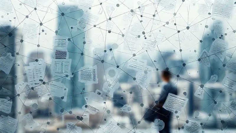 A complex, interwoven network of insurance documents and policies, with visible gaps and vulnerabilities highlighted by jagged lines. The background is a blurred cityscape, suggesting business travel. Photorealistic, professional photography, 8K, cinematic lighting, sharp focus on the documents, depth of field blurring the background, shot on a high-end DSLR.