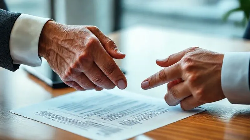 Photorealistic image of two hands shaking over a blurred financial document, symbolizing negotiation or a special agreement. One hand is slightly older and more experienced, the other younger. The setting is a formal office. Cinematic lighting, sharp focus on the hands, depth of field, 8K hyper-detailed, shot on a high-end DSLR. Photorealistic image of two hands shaking over a blurred financial document, symbolizing negotiation or a special agreement. One hand is slightly older and more experienced, the other younger. The setting is a formal office. Cinematic lighting, sharp focus on the hands, depth of field, 8K hyper-detailed, shot on a high-end DSLR.
