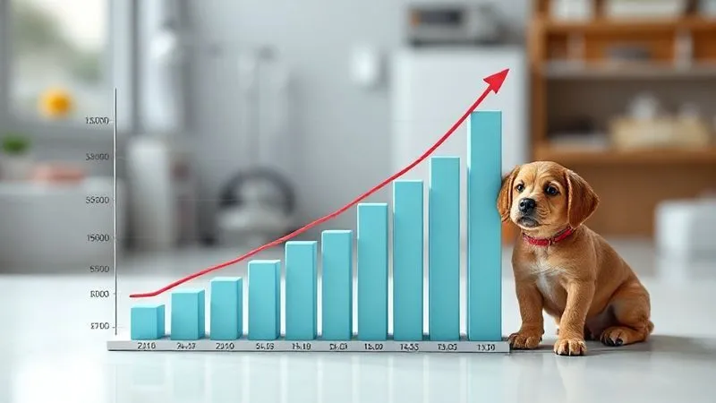 A photorealistic 3D bar chart showing rising veterinary costs for senior pets compared to younger pets over time, with a sharp upward trend for older animals, professional photography, 8K, cinematic lighting, sharp focus, depth of field. A photorealistic 3D bar chart showing rising veterinary costs for senior pets compared to younger pets over time, with a sharp upward trend for older animals, professional photography, 8K, cinematic lighting, sharp focus, depth of field.