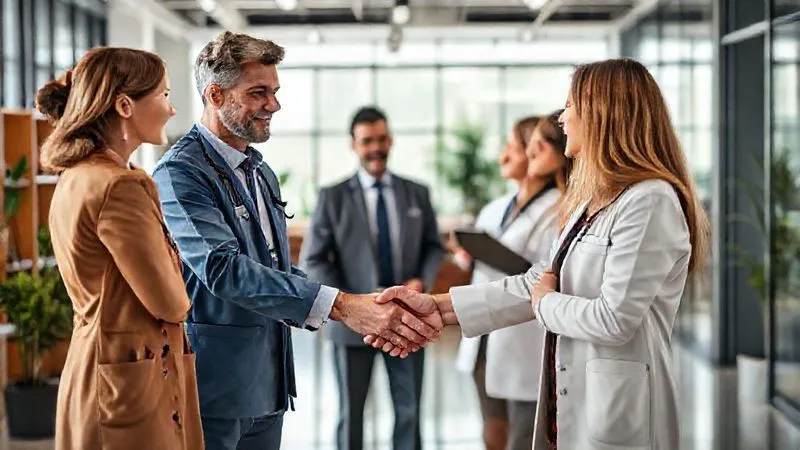 A photorealistic image of a diverse group of professionals (veterinarian, insurance executive, pet tech developer) shaking hands in a modern, light-filled office, symbolizing strategic partnerships, professional photography, 8K, cinematic lighting, sharp focus, depth of field. A photorealistic image of a diverse group of professionals (veterinarian, insurance executive, pet tech developer) shaking hands in a modern, light-filled office, symbolizing strategic partnerships, professional photography, 8K, cinematic lighting, sharp focus, depth of field.