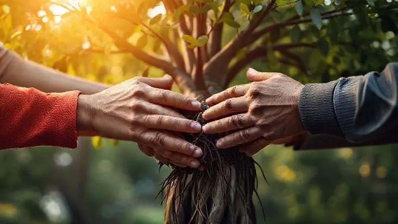 A photorealistic, professional photography, 8K, cinematic lighting, sharp focus, depth of field, shot on a high-end DSLR of multiple hands, diverse in age, gently touching a shared family tree, its roots deep and strong, branches reaching upwards. The scene is bathed in warm, soft light, symbolizing intergenerational connection, security, and the passing of a legacy. A photorealistic, professional photography, 8K, cinematic lighting, sharp focus, depth of field, shot on a high-end DSLR of multiple hands, diverse in age, gently touching a shared family tree, its roots deep and strong, branches reaching upwards. The scene is bathed in warm, soft light, symbolizing intergenerational connection, security, and the passing of a legacy.