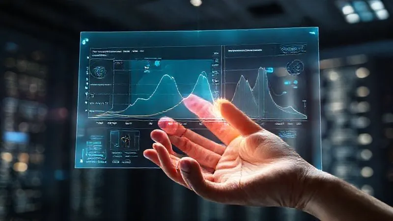 Photorealistic, professional photography, 8K, cinematic lighting, sharp focus, depth of field, shot on a high-end DSLR. A complex 3D holographic projection of a risk model, displaying multiple layers of data, probability curves, and scenario pathways. A hand reaches out, subtly adjusting a parameter on the holographic display, symbolizing the iterative process of risk quantification for emerging risks. The background is a modern, dimly lit data analysis center.