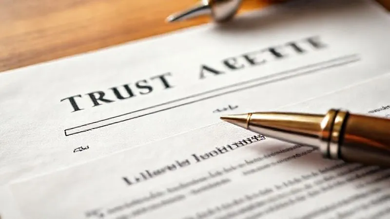 A photorealistic close-up of a legal document, possibly a trust agreement, with a focus on signatures and official seals. A life insurance policy document is partially visible underneath. The scene conveys legal formality and financial security, with warm, soft lighting. Professional photography, 8K, sharp focus on the documents, depth of field, shot on a high-end DSLR. A photorealistic close-up of a legal document, possibly a trust agreement, with a focus on signatures and official seals. A life insurance policy document is partially visible underneath. The scene conveys legal formality and financial security, with warm, soft lighting. Professional photography, 8K, sharp focus on the documents, depth of field, shot on a high-end DSLR.