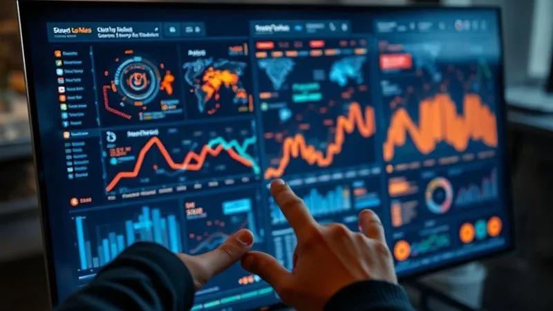 A photorealistic image of a sleek, futuristic claims processing dashboard on a large monitor, displaying real-time data visualizations, AI-powered damage assessments, and automated workflow progress. The screen is glowing with complex algorithms and interconnected data points, with a blurred human hand gesturing towards it. Cinematic lighting, sharp focus on the screen, depth of field, 8K hyper-detailed, shot on a high-end DSLR.