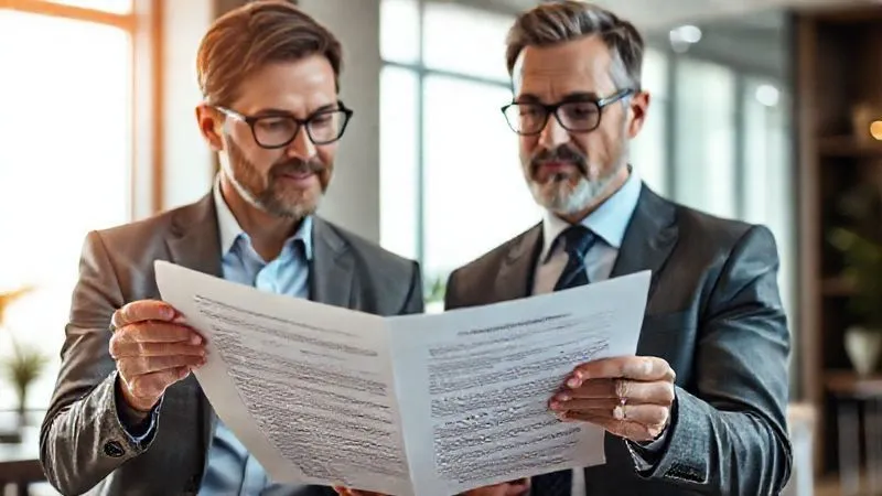 A photorealistic image of a financial advisor and a high-earning professional (e.g., a doctor or lawyer) reviewing a detailed individual disability insurance policy document with a pen, set against a backdrop of a modern, upscale office. The focus is on the document and their engaged expressions, conveying trust and meticulous planning. photorealistic, professional photography, 8K, cinematic lighting, sharp focus, depth of field, shot on a high-end DSLR.