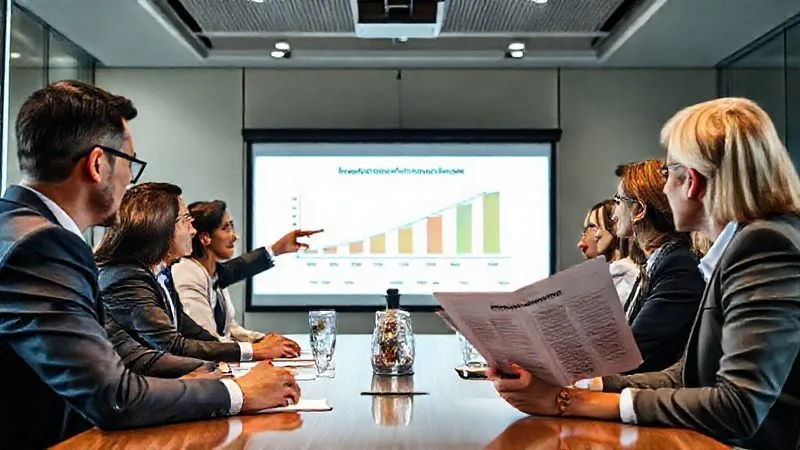 A photorealistic image of a diverse group of executives in a modern boardroom, engaged in a strategic discussion about employee benefits. One executive points to a projected graph showing increased executive retention, while another reviews a document titled 'Executive Carve-Out Plan'. The atmosphere is professional and forward-thinking. photorealistic, professional photography, 8K, cinematic lighting, sharp focus, depth of field, shot on a high-end DSLR.