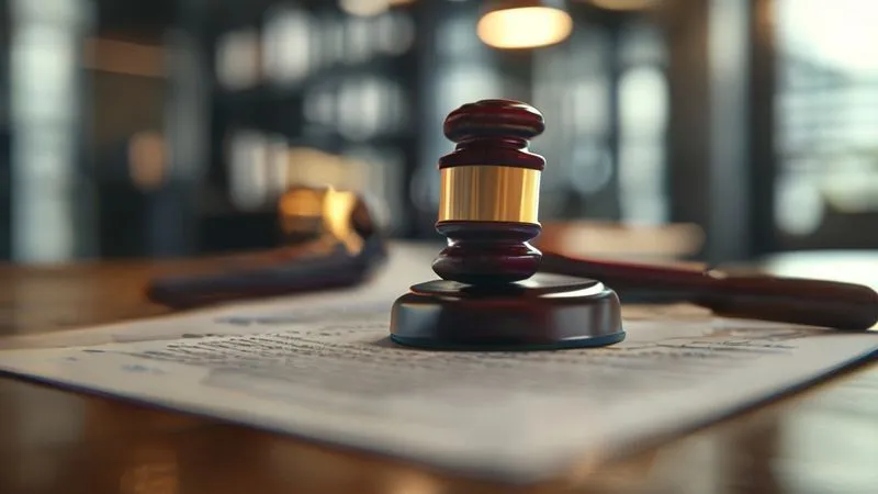 A photorealistic image of a legal document or contract with a gavel resting on it, in a professional, modern office setting. Cinematic lighting, sharp focus on the document, depth of field blurring the background, 8K hyper-detailed, professional photography. A photorealistic image of a legal document or contract with a gavel resting on it, in a professional, modern office setting. Cinematic lighting, sharp focus on the document, depth of field blurring the background, 8K hyper-detailed, professional photography.
