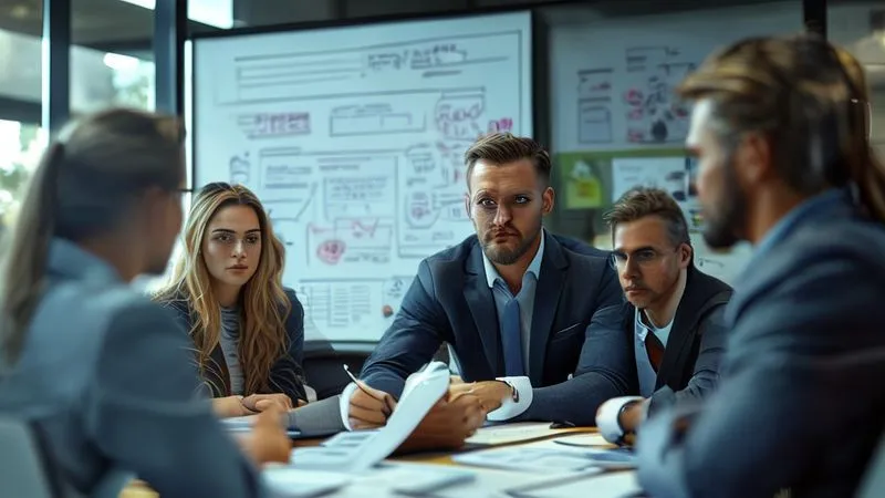 A photorealistic image of a legal team in a modern conference room, discussing documents with serious but focused expressions. A whiteboard with flowcharts and notes is visible in the background. Cinematic lighting, sharp focus on the team, depth of field blurring the background, 8K hyper-detailed, professional photography. A photorealistic image of a legal team in a modern conference room, discussing documents with serious but focused expressions. A whiteboard with flowcharts and notes is visible in the background. Cinematic lighting, sharp focus on the team, depth of field blurring the background, 8K hyper-detailed, professional photography.