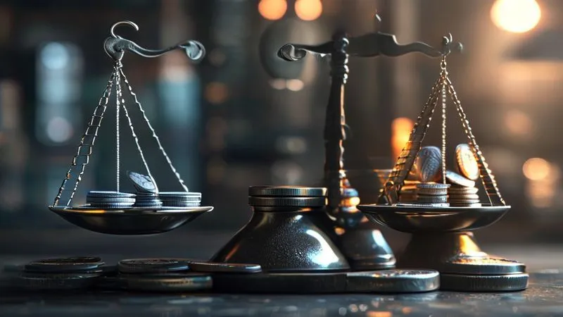 A photorealistic image of a balanced scale, with a stack of coins on one side representing insurance premiums and a large, complex custom software icon on the other side, representing risk. Cinematic lighting, sharp focus on the scale, depth of field blurring the background, 8K hyper-detailed, professional photography. A photorealistic image of a balanced scale, with a stack of coins on one side representing insurance premiums and a large, complex custom software icon on the other side, representing risk. Cinematic lighting, sharp focus on the scale, depth of field blurring the background, 8K hyper-detailed, professional photography.