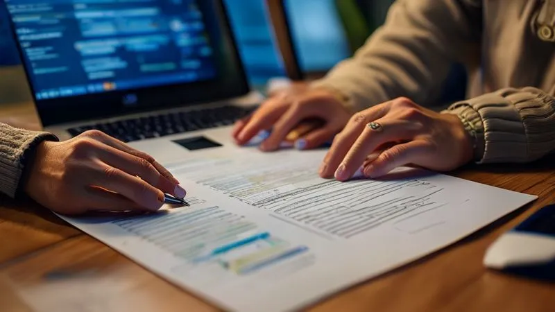 Photorealistic, professional photography, 8K, cinematic lighting, sharp focus, depth of field, shot on a high-end DSLR. A person's hands are meticulously comparing two different travel insurance policy documents laid out on a clean desk, with a laptop open in the background displaying a comparison website. The focus is on the details of the documents, implying careful decision-making under pressure. Photorealistic, professional photography, 8K, cinematic lighting, sharp focus, depth of field, shot on a high-end DSLR. A person's hands are meticulously comparing two different travel insurance policy documents laid out on a clean desk, with a laptop open in the background displaying a comparison website. The focus is on the details of the documents, implying careful decision-making under pressure.