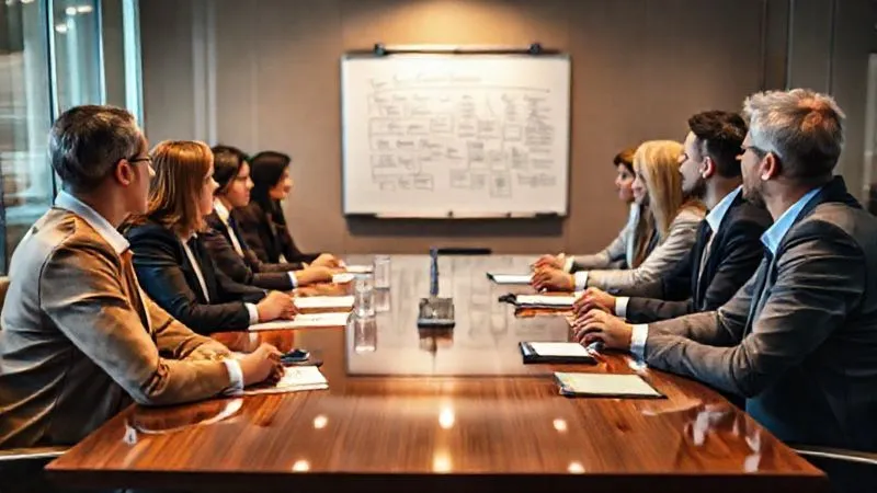 A photorealistic, professional photography, 8K image of a diverse group of professionals (lawyers, claims managers) seated around a polished conference table, engaged in a focused mediation session. A neutral mediator is guiding the discussion, with a whiteboard in the background showing key points and potential solutions. Cinematic lighting, sharp focus on the group dynamics, depth of field blurring the background of a modern meeting room. Shot on a high-end DSLR, conveying collaboration and problem-solving. A photorealistic, professional photography, 8K image of a diverse group of professionals (lawyers, claims managers) seated around a polished conference table, engaged in a focused mediation session. A neutral mediator is guiding the discussion, with a whiteboard in the background showing key points and potential solutions. Cinematic lighting, sharp focus on the group dynamics, depth of field blurring the background of a modern meeting room. Shot on a high-end DSLR, conveying collaboration and problem-solving.