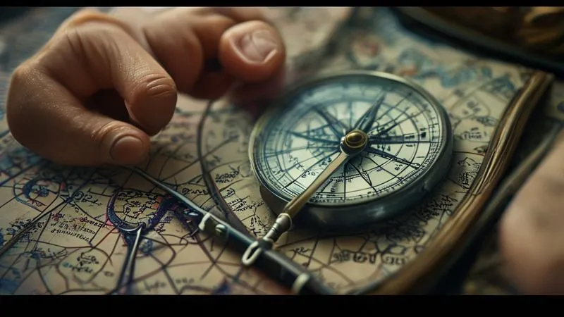 photorealistic, professional photography, 8K, cinematic lighting, sharp focus, depth of field, shot on a high-end DSLR, a weathered compass pointing towards 'Legacy Protection' on a detailed, antique-style map showing winding paths and complex financial symbols, with a steady, experienced hand gently guiding the compass, illustrating expert navigation of complex financial landscapes and secure estate planning.