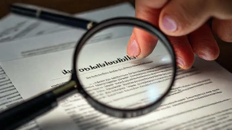 A photorealistic close-up of a magnifying glass hovering over the dense legal text of a disability insurance policy, with a person's hand pointing to a specific clause. The background is slightly blurred with other legal documents. Professional photography, 8K, cinematic lighting, sharp focus, depth of field.