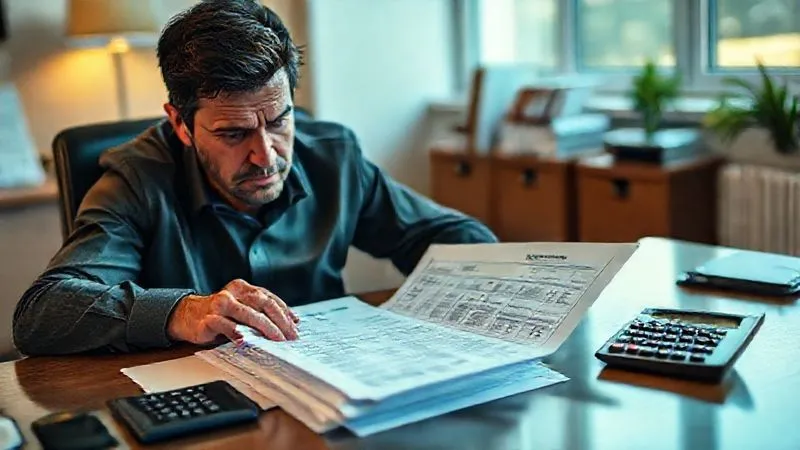 photorealistic, professional photography, 8K, cinematic lighting, sharp focus, depth of field, shot on a high-end DSLR, a person sitting at a desk, looking stressed while reviewing a stack of medical bills and an insurance policy document, with a calculator nearby, representing the financial burden after an accident. photorealistic, professional photography, 8K, cinematic lighting, sharp focus, depth of field, shot on a high-end DSLR, a person sitting at a desk, looking stressed while reviewing a stack of medical bills and an insurance policy document, with a calculator nearby, representing the financial burden after an accident.
